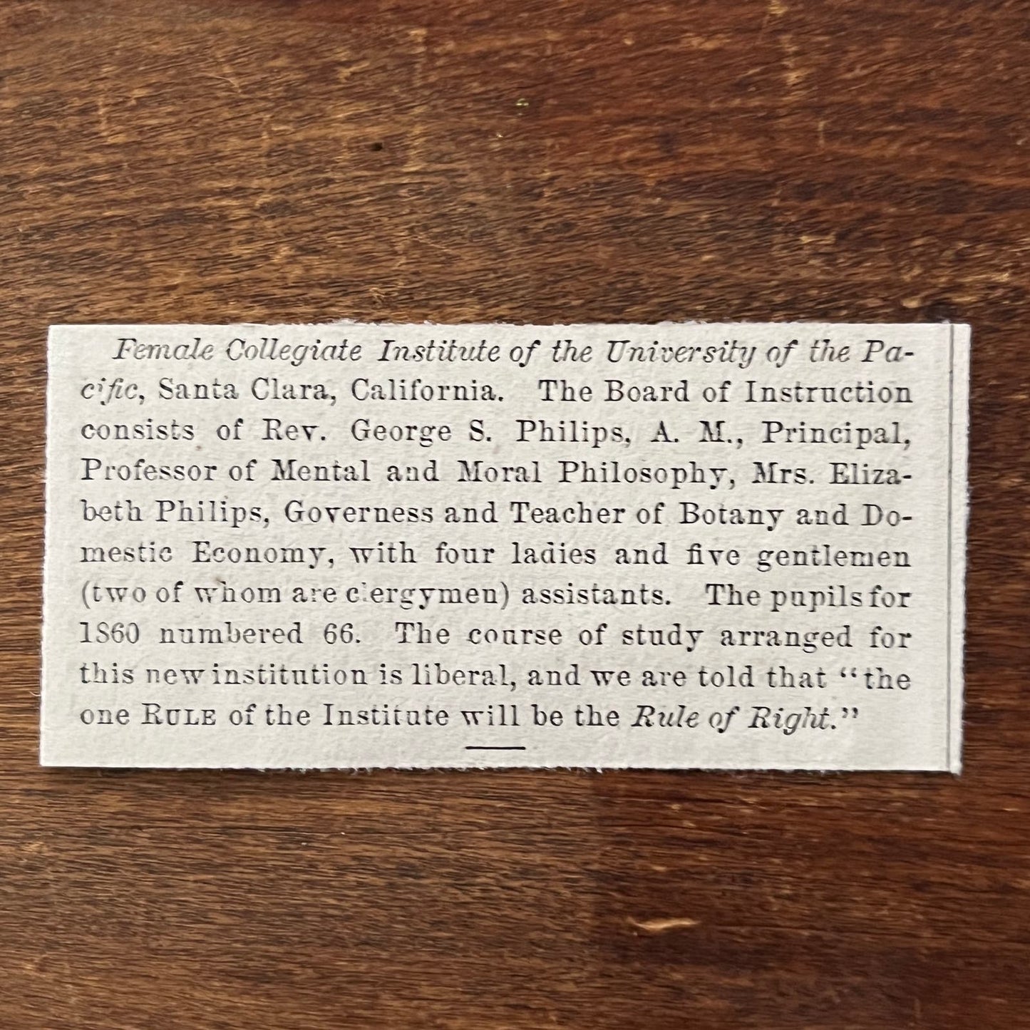 Female Collegiate Institute of the Pacific Santa Clara 1861 Original AD8-P21