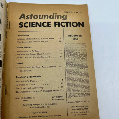 Astounding Science Fiction Magazine - December 1958 pulp Trader Sam TC1