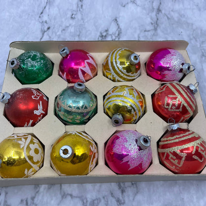 Shiny Brite 12 Vintage 2 1/4" Mercury Glass Ornaments Mica Stencil OT2
