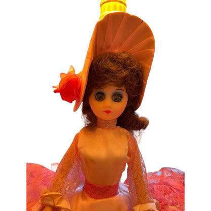 Vintage Victorian Style Boudoir Lady Doll Lamp with Shade Pink Dress/Hat WORKS