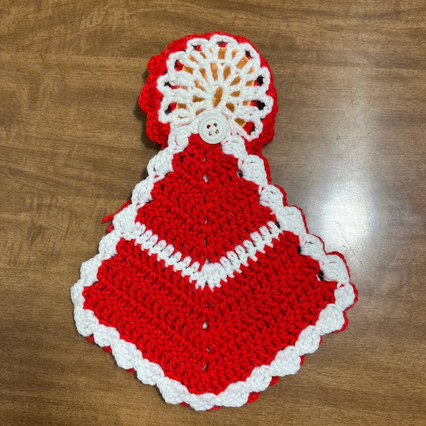 Vintage 1960s Crocheted Plastic Doll Face Pot Holder 12” TH6