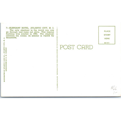 Elephant Hotel Atlantic City New Jersey Original Postcard TK1-P13