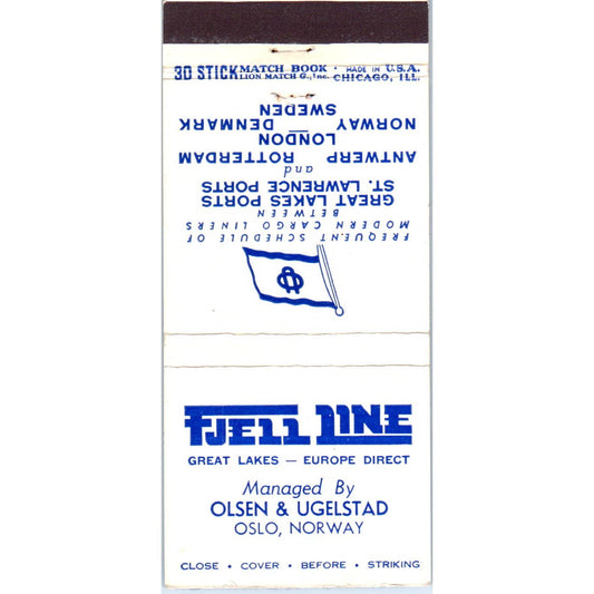 Fjell Line Oslo Norway Cargo Liners Advertising Matchbook Cover SA1-M10