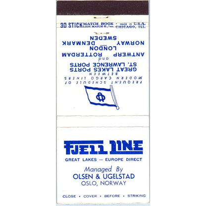 Fjell Line Oslo Norway Cargo Liners Advertising Matchbook Cover MM9-6