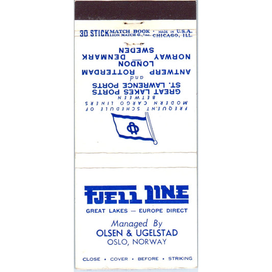 Fjell Line Oslo Norway Cargo Liners Advertising Matchbook Cover MM9-6