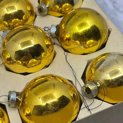 Shiny Brite 12 Vintage 2 1/4" Mercury Glass Ornaments Original Box Gold OT1