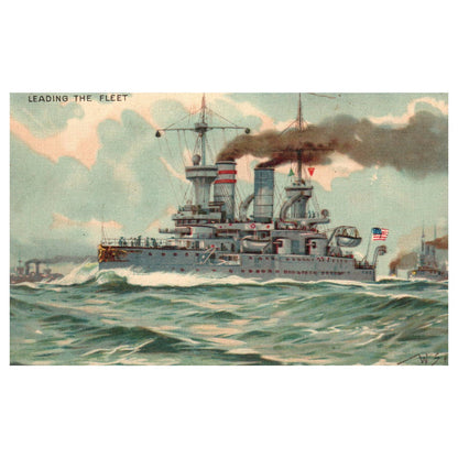 WWII US Battleship Illustration - Original Postcard TJ8-5
