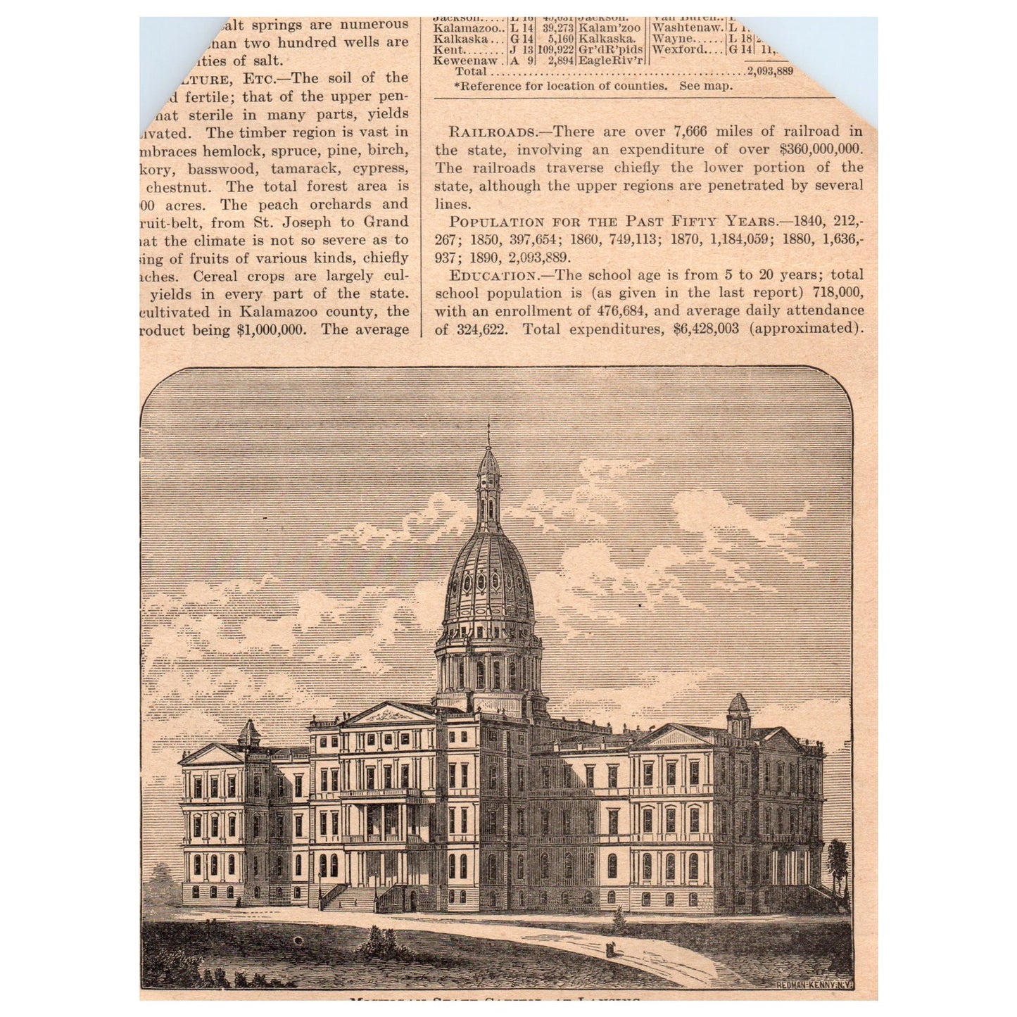 The Woman's Temple at Chicago Illinois 5x7" Original Engraving 1899 AK5-18