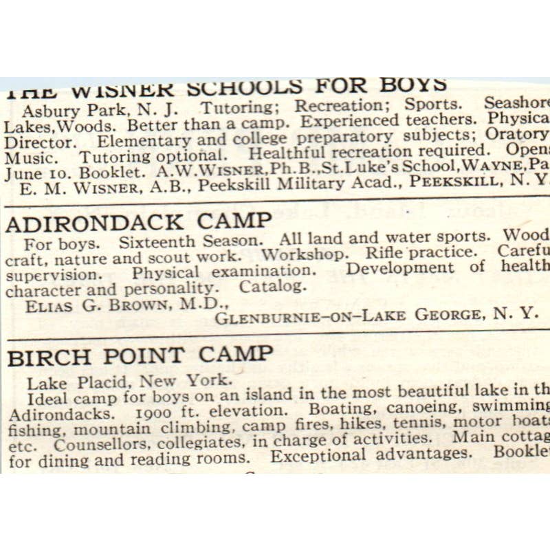 c1920 Harper's Magazine Ad - Camp TPenn Valcour Island Lake Champlain NY EA3