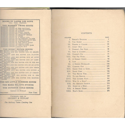 The Bobbsey Twins Camping Out Book 1923 #16 in the Series Laura Lee Hope TJ7