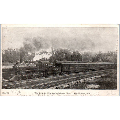 1906 Postcard The P.R.R. New York Chicago Flyer 18 Hour Train Railroad SE8