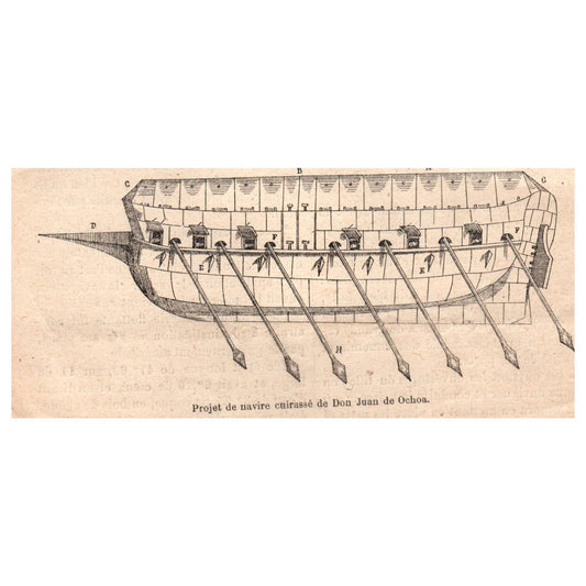 1880s Engraving Sketch of the Battleship of Don Juan de Ochoa 3x6 SE4