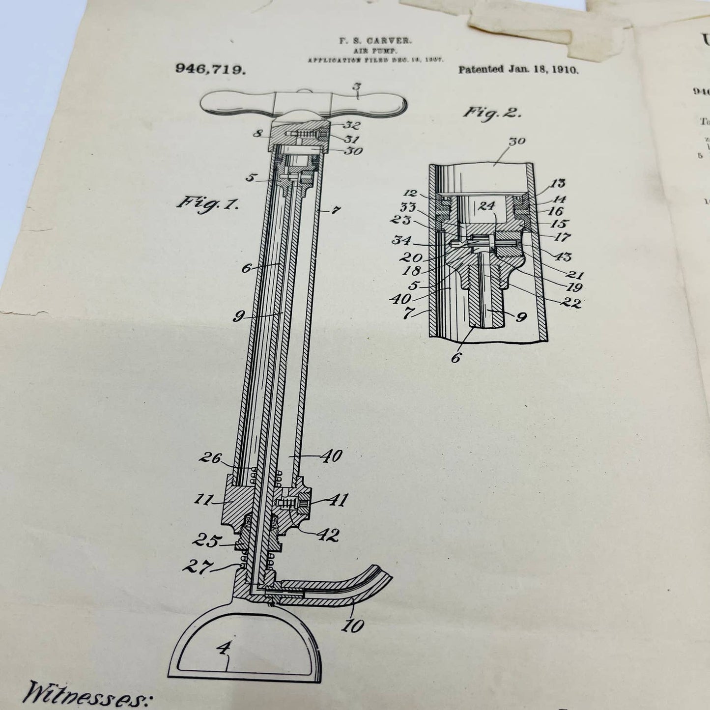 1910 US Patent F. S. Carver Air Pump Diagram and Document D1