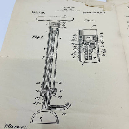 1910 US Patent F. S. Carver Air Pump Diagram and Document D1