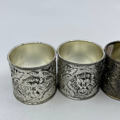 Vintage Delli Silverplate Eleanore Claire CA Lion Head Napkin Rings Set of 4 TI2