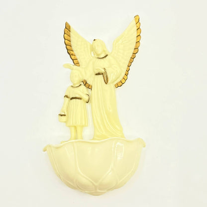 Vintage Guardian Angel With Child Celluloid Gold Tone Gilt Holy Water Font TF5