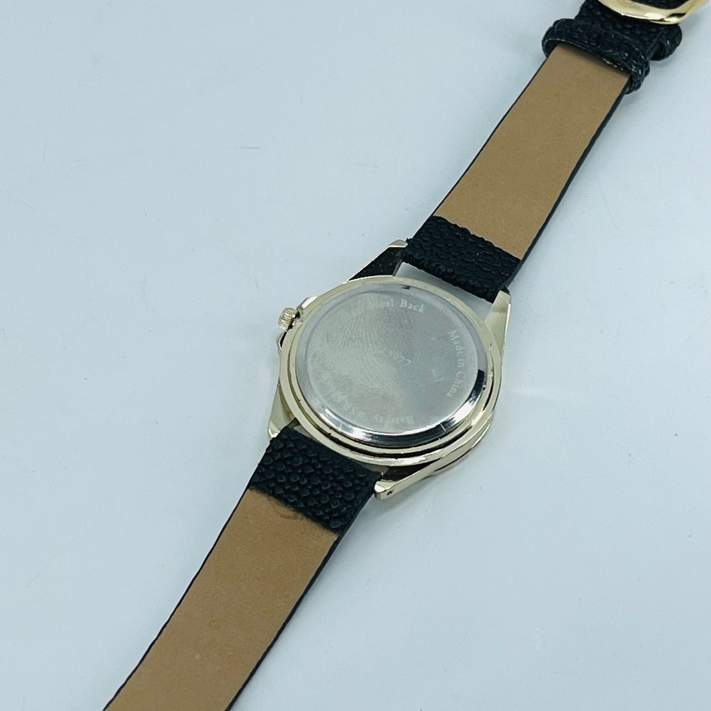 Vintage Gold Tone Rhinestone Quartz Watch Leather Band SA6