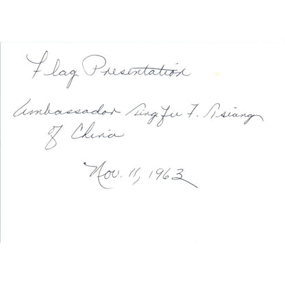 China Ambassador Tsiang Flag Presentation 1963 Original Photo 5x7 TK1-P5