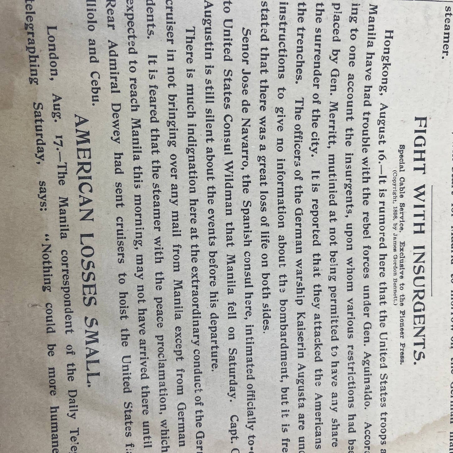 1898 Spanish American War Pioneer Press - Land Fight at Manila Philippines FL4