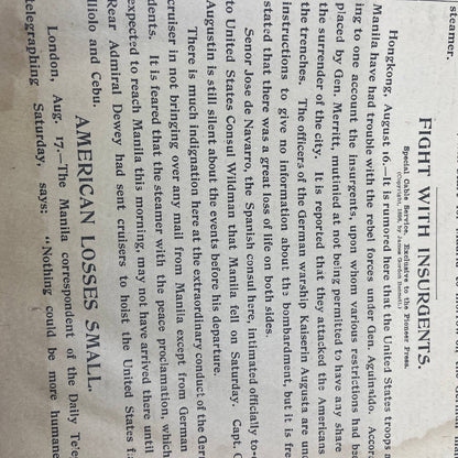 1898 Spanish American War Pioneer Press - Land Fight at Manila Philippines FL4