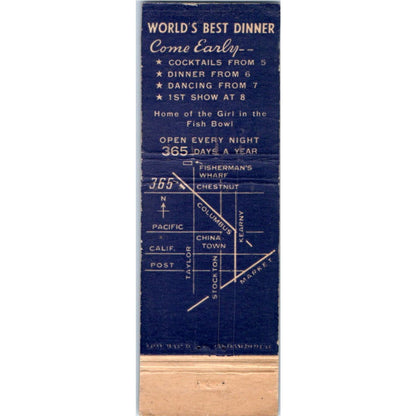 Bimbo's 365 Restaurant San Francisco CA Advertising Matchbook Cover MM9-2