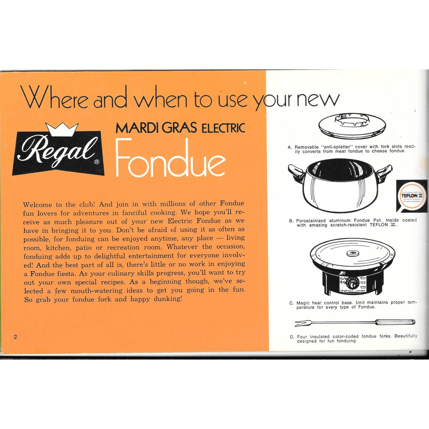 Vintage Regal Mardi Gras Electric Fondue Cooker Recipe Instruction Booklet TJ7