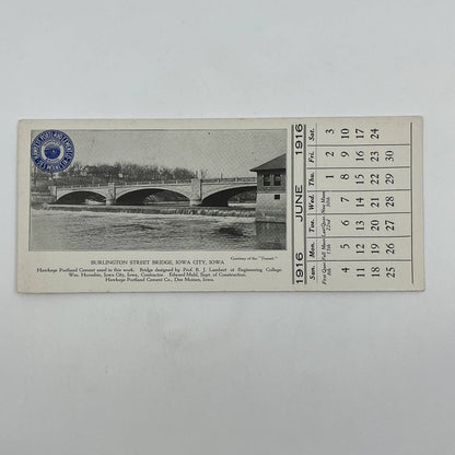 1916 Hawkeye Portland Cement Co Blotter Des Moines Burlington Street Bridge AB8
