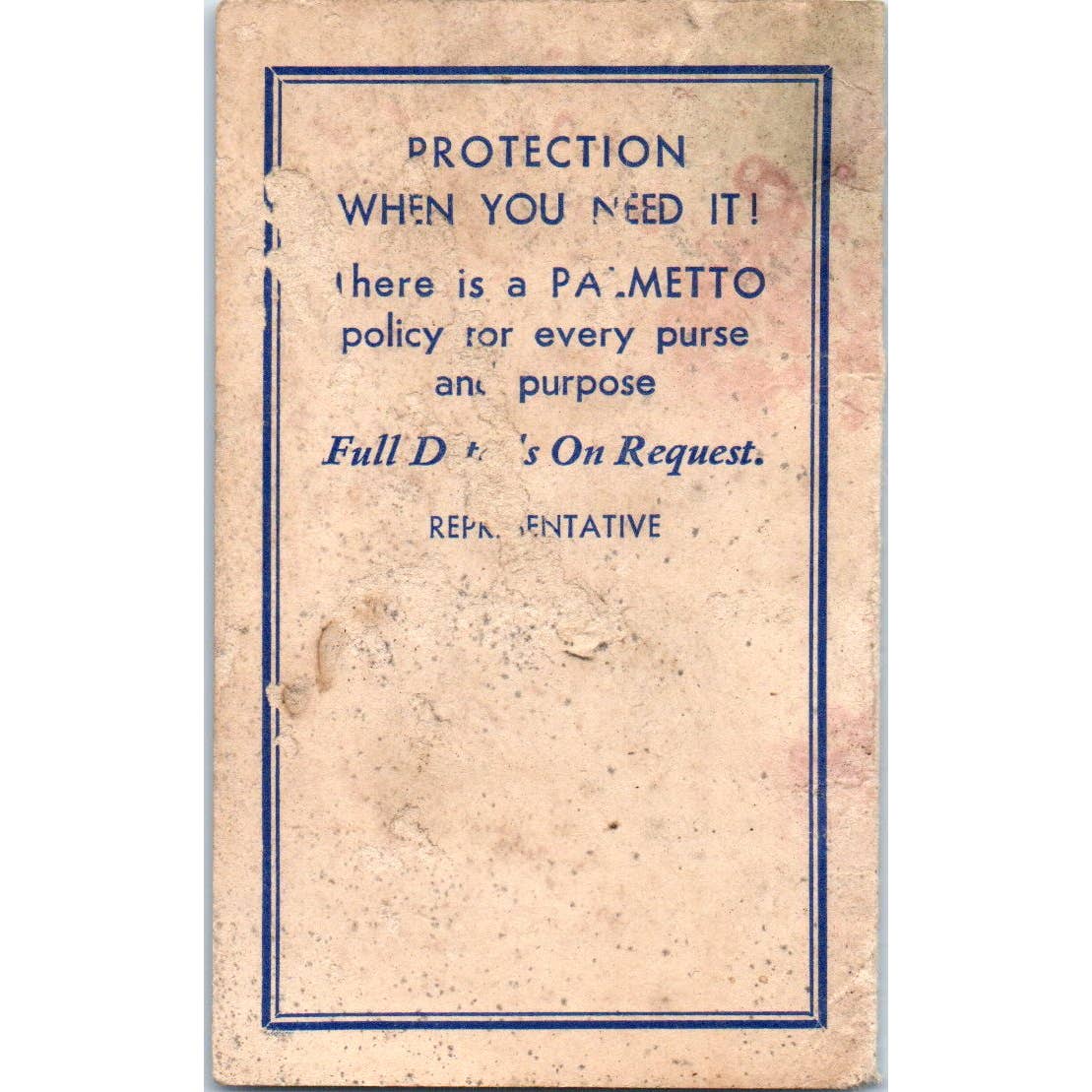 Antique Business Card Palmetto State Life Ashley C. Tobias Columbia SC SE5