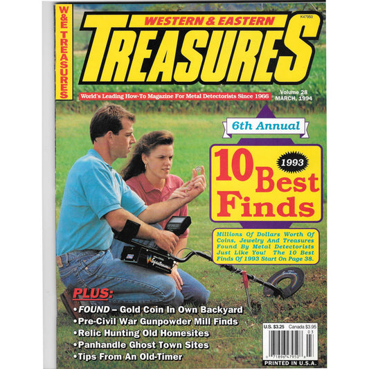 Western and Eastern Treasures Magazine Mar 1994 Vol. 28 Metal Detecting Gold M1