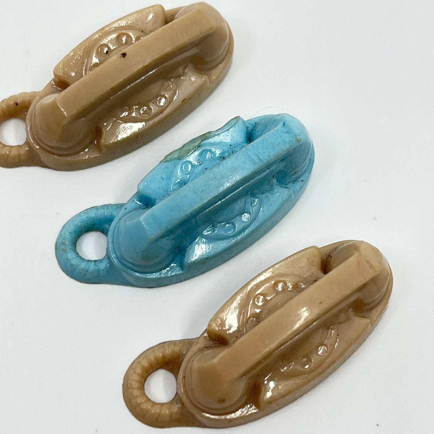 Vintage Celluloid Rotary Telephone Mini Key Chain FOB Doll House Set of 3 SC3