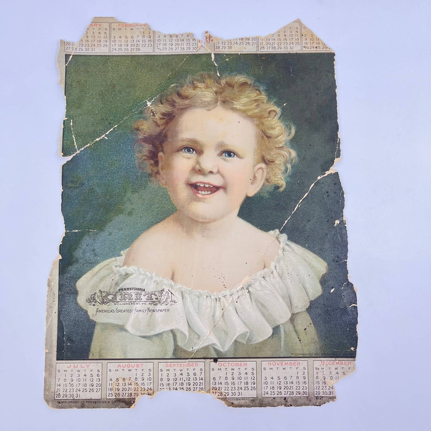 1900 Victorian Lithograph Young Girl Grit Family Newspaper Williamsport PA FL3