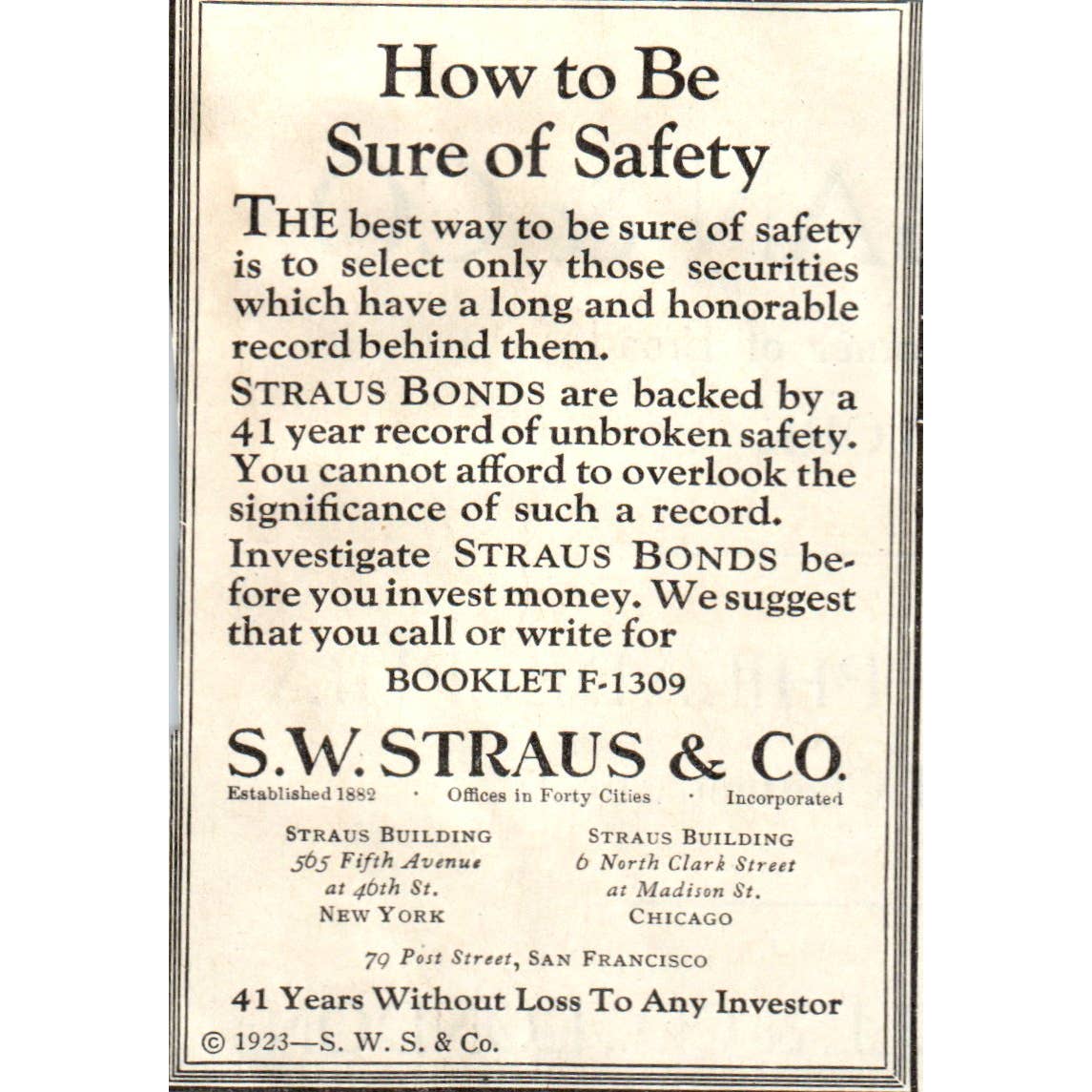 c1920 Harper's Magazine Ad - S.W. Straus & Co. New York Chicago EA3-4