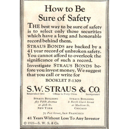 c1920 Harper's Magazine Ad - S.W. Straus & Co. New York Chicago EA3-4