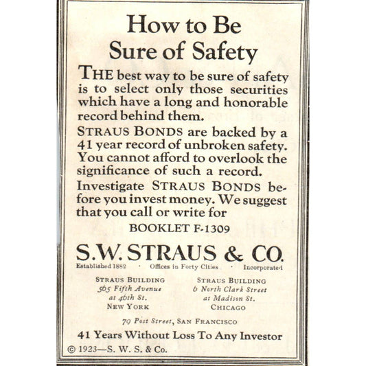 c1920 Harper's Magazine Ad - S.W. Straus & Co. New York Chicago EA3-4