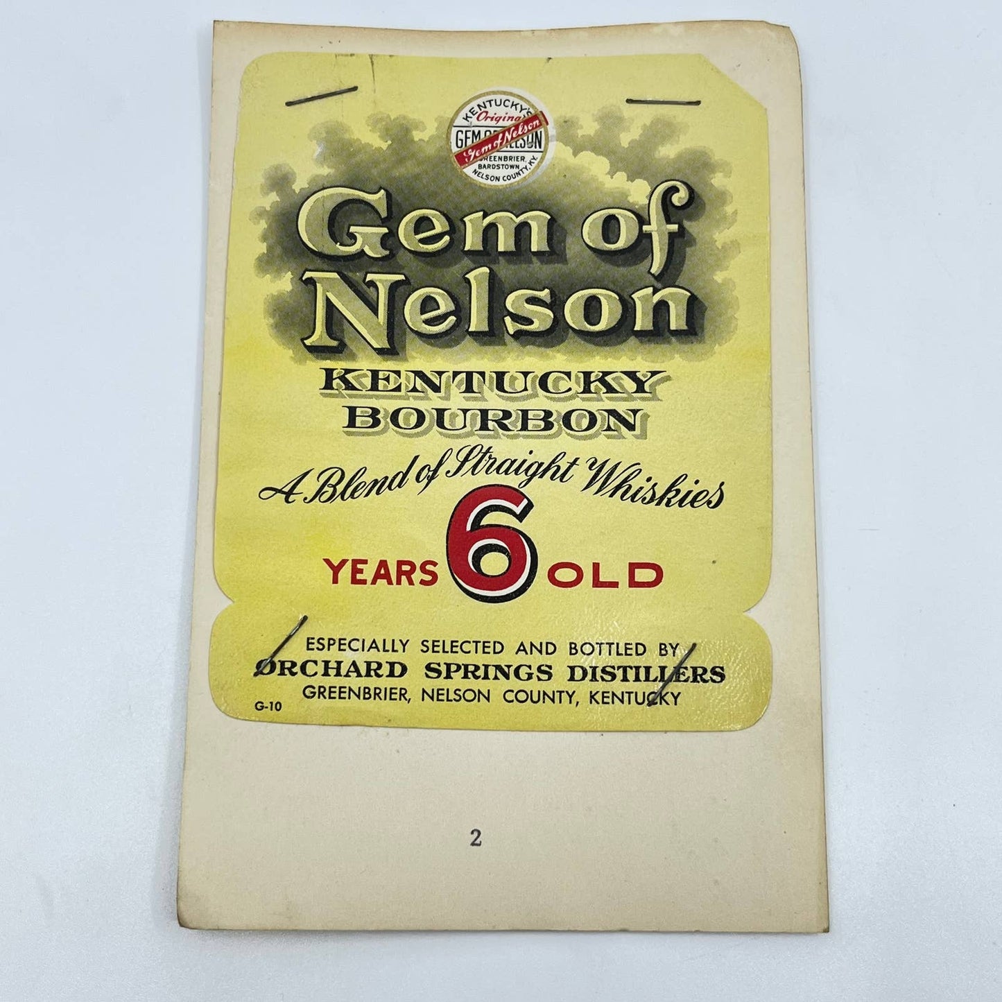 Gem of Nelson Bourbon Whiskey Label Orchard Springs Distillers Greenbrier KY