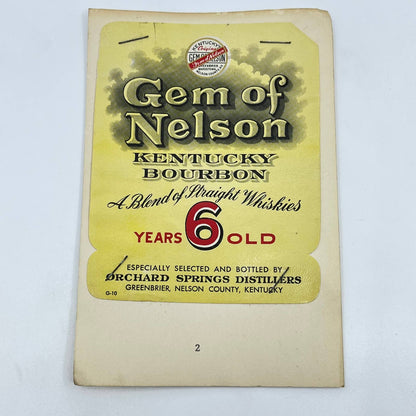 Gem of Nelson Bourbon Whiskey Label Orchard Springs Distillers Greenbrier KY