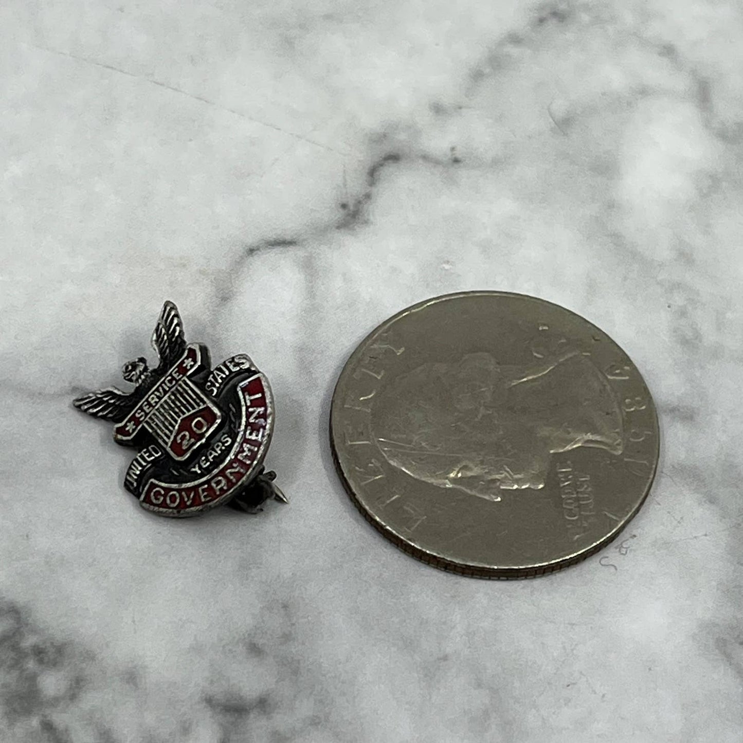 Vintage Sterling Silver Lapel Eagle Pin Government 20 Year Service Award SE7