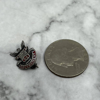 Vintage Sterling Silver Lapel Eagle Pin Government 20 Year Service Award SE7