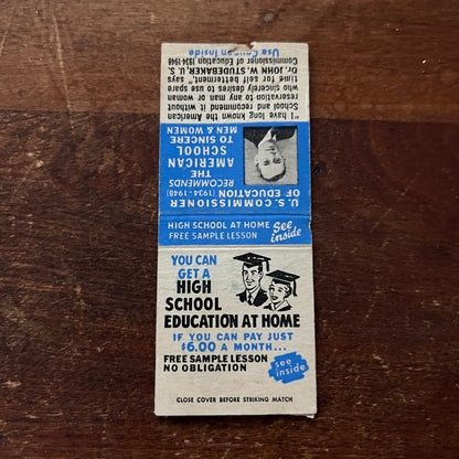 Get a High School Education at Home Advertising Matchbook Cover MM11-5