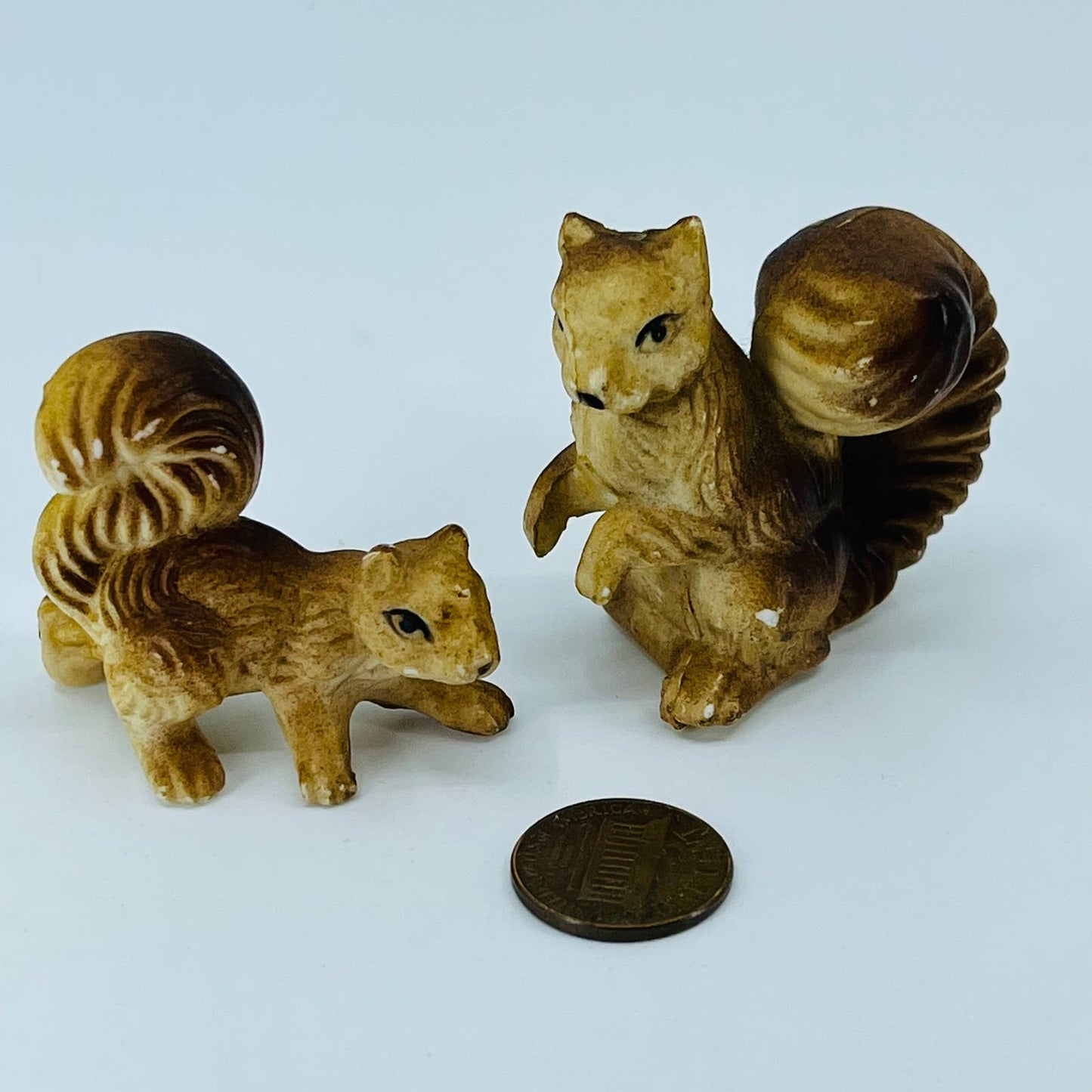 Vintage 1950s SQUIRRELS Painted Hard Plastic Figurine Set of 2 SA1