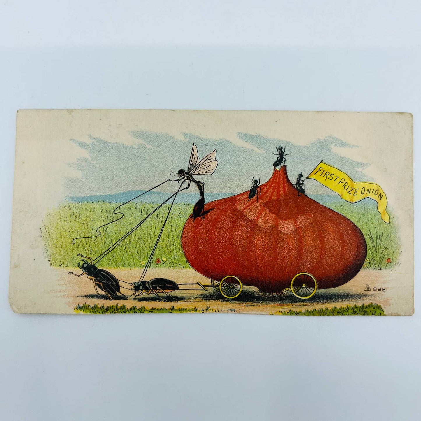 1880s Trade Card Wethersfield Prize Onion Anthropomorphic Bugs Lexington OH AA2