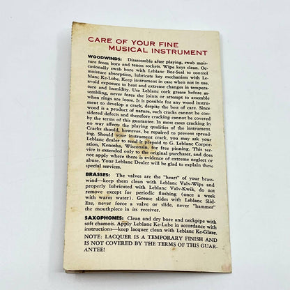 1950s LeBlanc Corporation Noblet Musical Instrument Warranty Card Kenosha WI AB2