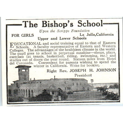 The Bishop's School for Girls La Jolla CA Joseph H. Johnson - 1921 Ad TJ7-S8