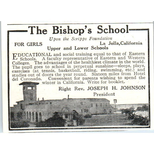 The Bishop's School for Girls La Jolla CA Joseph H. Johnson - 1921 Ad TJ7-S8