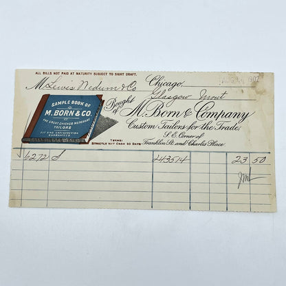 1902 M. Born & Company Custom Tailors Letterhead Chicago IL AB5-2