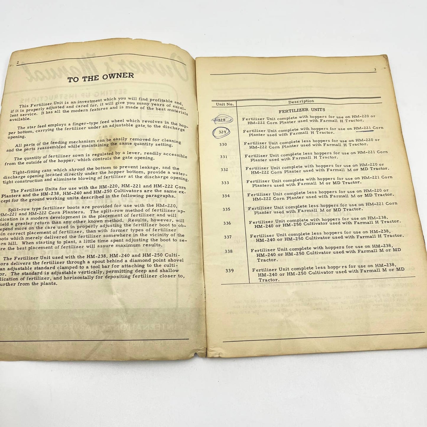 1950 McCormick Deering Fertilizer Units Farmall Cultivators Owners Manual TC6