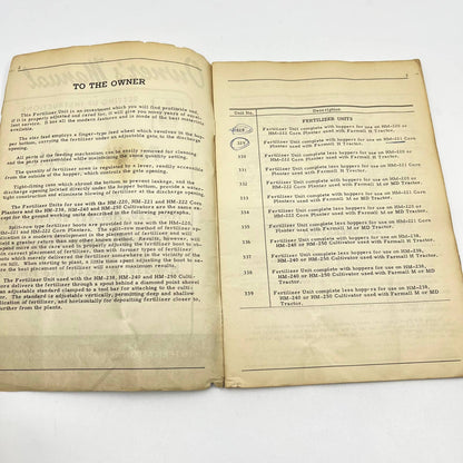 1950 McCormick Deering Fertilizer Units Farmall Cultivators Owners Manual TC6