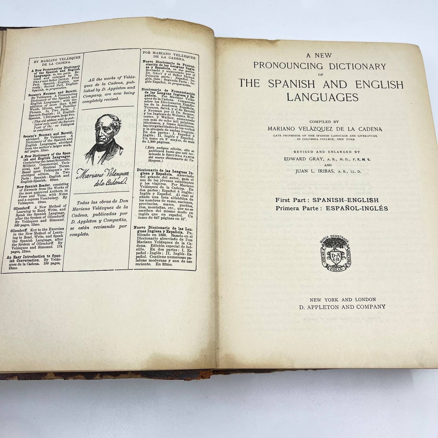 1900 A New Pronouncing Dictionary of Spanish & English Languages Velazquez TF1