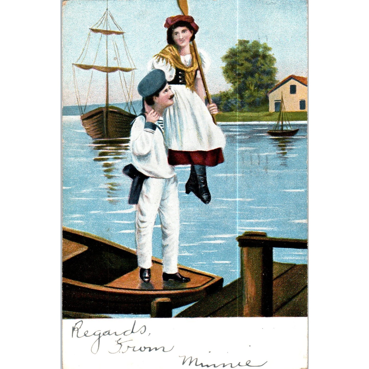 Jersey City 1908 Sailor and Lady Romance Illustration Original Postcard P2-8