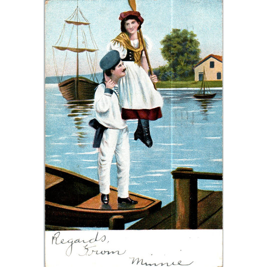 Jersey City 1908 Sailor and Lady Romance Illustration Original Postcard P2-8